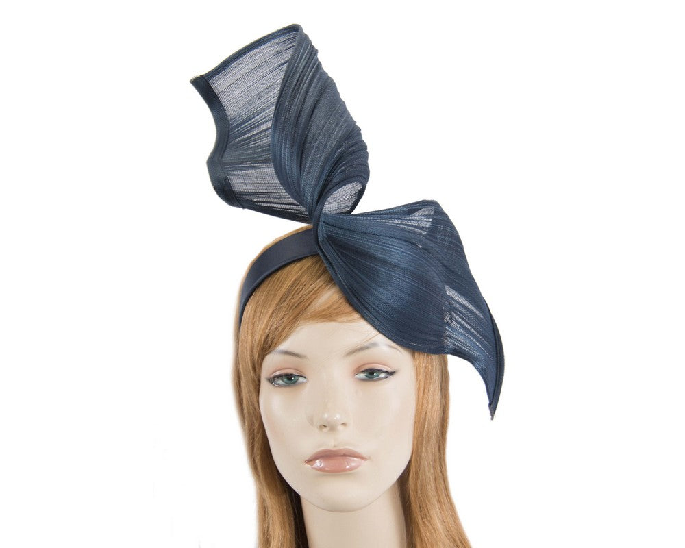 Large navy bespoke Jinsin racing fascinator by Fillies Collection